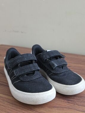 adidas Kids Black Velcro Canvas Sneakers with White Sole